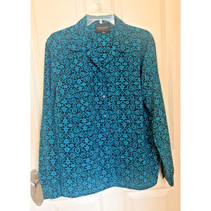 DonnKenny Shirt Medium Button Up Blouse Teal Long Sleeve Lightweight